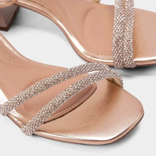 Sandália Beira Rio Strass Metalizado Salto Bloco Rose