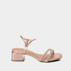 Sandália Beira Rio Strass Metalizado Salto Bloco Rose
