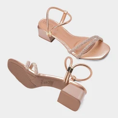 Sandália Beira Rio Strass Metalizado Salto Bloco Rose