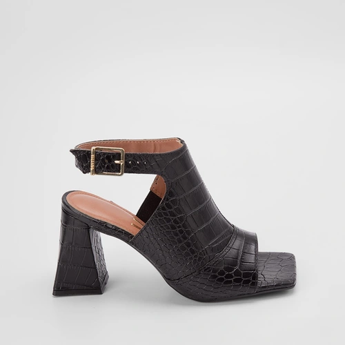 Sandália Vizzano Salto Alto Decote Fechado Croco Preto