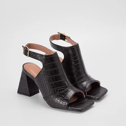 Sandália Vizzano Salto Alto Decote Fechado Croco Preto