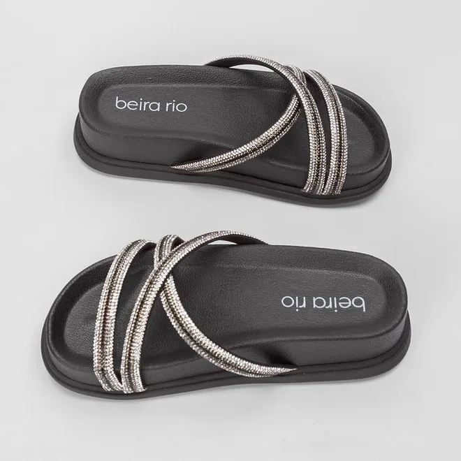 Tamanco Beira Rio Plataforma Tiras Strass Preto