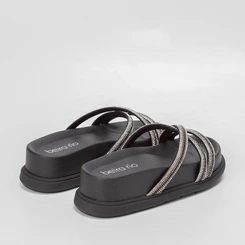 Tamanco Beira Rio Plataforma Tiras Strass Preto