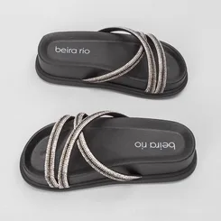 Tamanco Beira Rio Plataforma Tiras Strass Preto