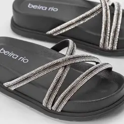 Tamanco Beira Rio Plataforma Tiras Strass Preto