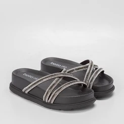 Tamanco Beira Rio Plataforma Tiras Strass Preto