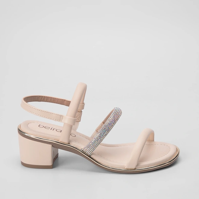 Sandália Beira Rio Salto Grosso Strass Off White