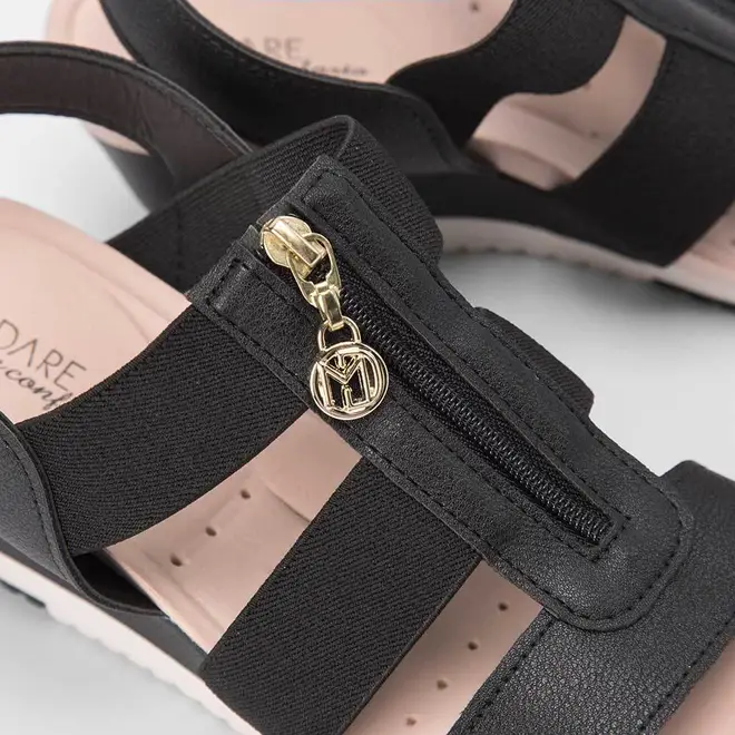 Sandália Modare Anabela Tiras Elástico Zipper Preto