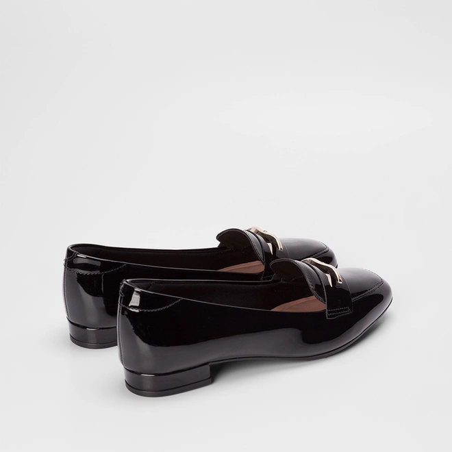 Mocassim Beira Rio Salto Baixo Detalhe Bridão Verniz Preto