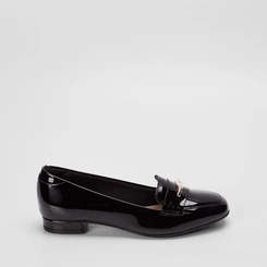 Mocassim Beira Rio Salto Baixo Detalhe Bridão Verniz Preto