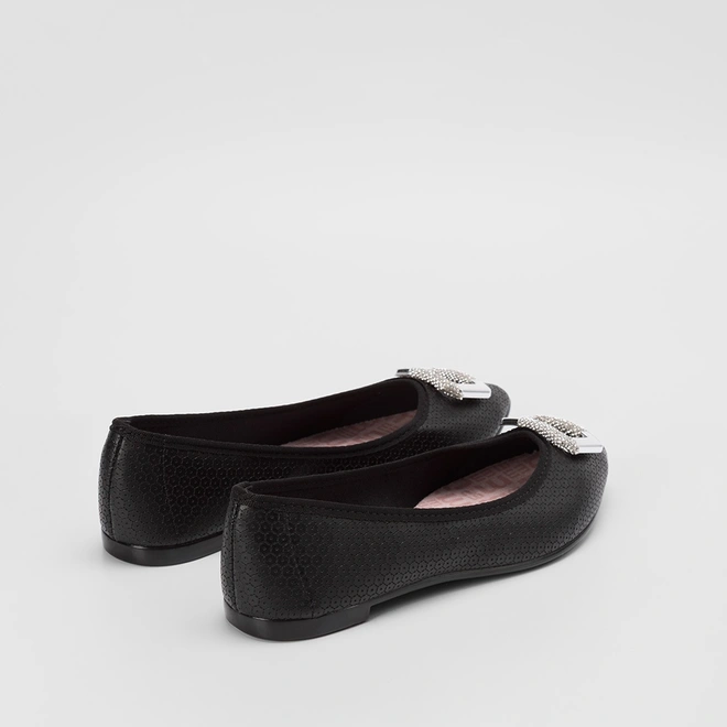 Sapatilha Moleca Texturizada Enfeite Strass Preto