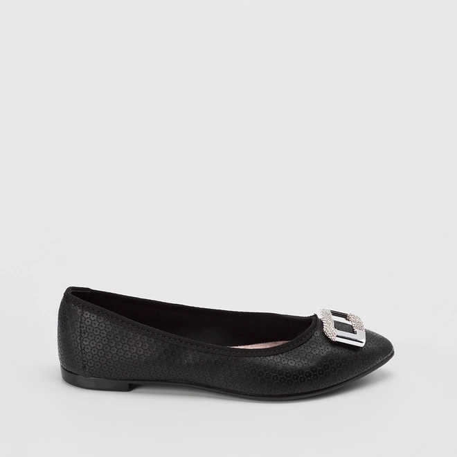 Sapatilha Moleca Texturizada Enfeite Strass Preto