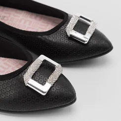 Sapatilha Moleca Texturizada Enfeite Strass Preto