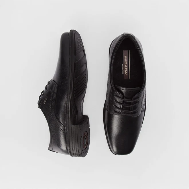 Sapato Social Pegada Pespontos Couro Preto