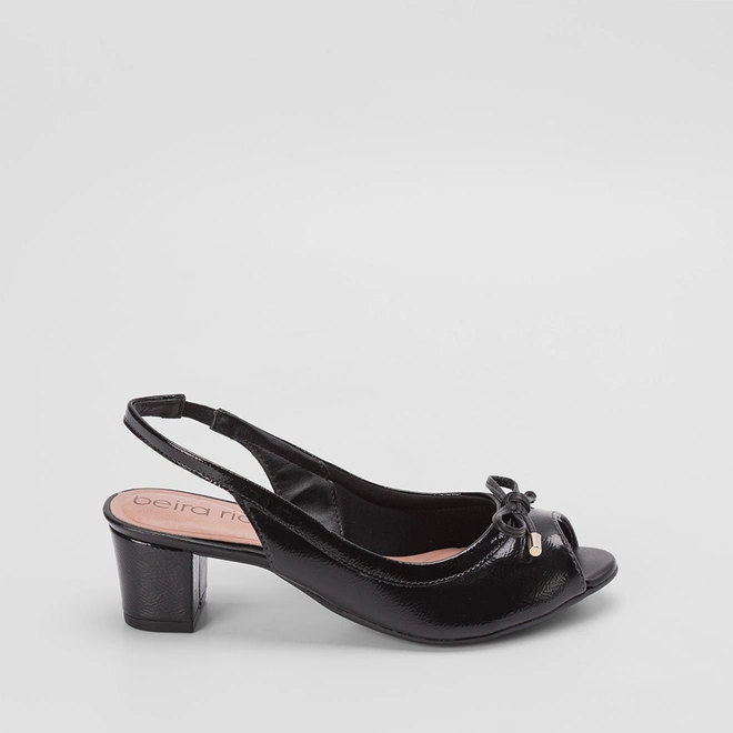 Peep Toe Beira Rio Salto Médio Detalhe Laço Preto