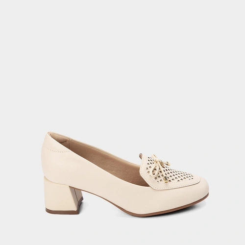 Scarpin Modare Salto Médio Geométrico Laço Off White