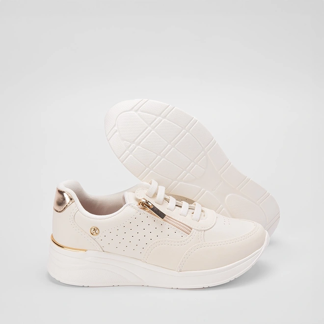 Anabela Site Kolosh Tênis Kolosh Casual Anabela Ziper Lateral Bege