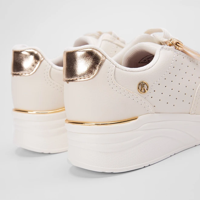 Tênis Casual Feminino Kolosh Anabela Ziper Lateral Bege