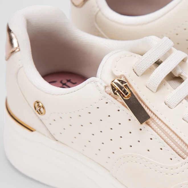 Tênis Casual Feminino Kolosh Anabela Ziper Lateral Bege