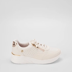 Tênis Casual Feminino Kolosh Anabela Ziper Lateral Bege