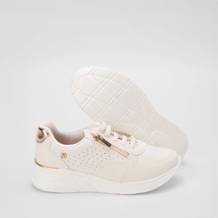 Tênis Casual Feminino Kolosh Anabela Ziper Lateral Bege