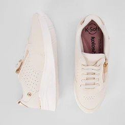 Tênis Casual Feminino Kolosh Anabela Ziper Lateral Bege