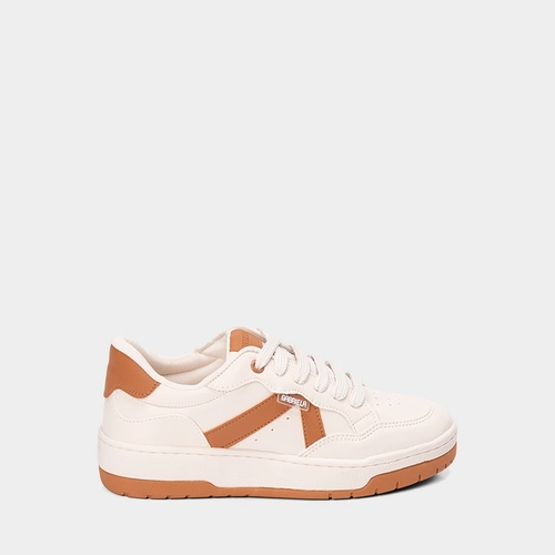 Tênis Casual Feminino Gabriela Recorte Estilizado Off White & Caramelo