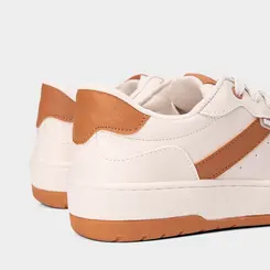 Tênis Casual Feminino Gabriela Recorte Estilizado Off White & Caramelo