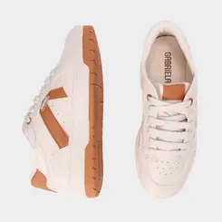 Tênis Casual Feminino Gabriela Recorte Estilizado Off White & Caramelo