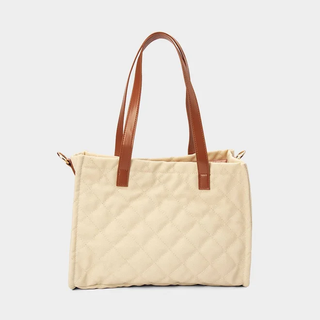 Bolsa Shopping Bag Gabriela Grande Matelassê Marfim & Caramelo