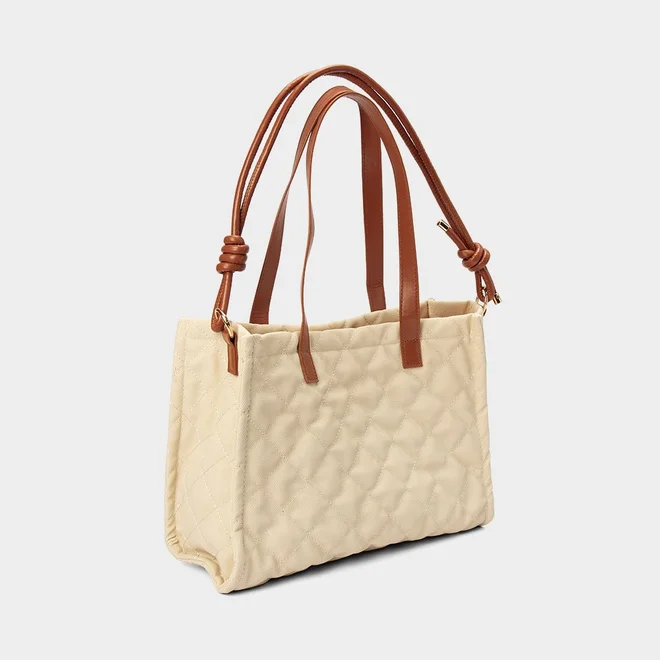 Bolsa Shopping Bag Gabriela Grande Matelassê Marfim & Caramelo