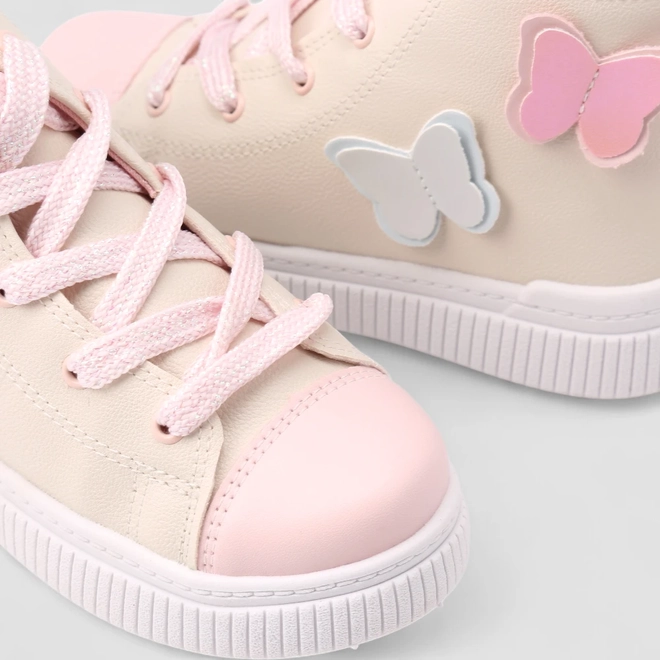 Tênis Casual Infantil Gabrielinha Borboletas Bege & Rosa