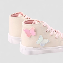 Tênis Casual Infantil Gabrielinha Borboletas Bege & Rosa