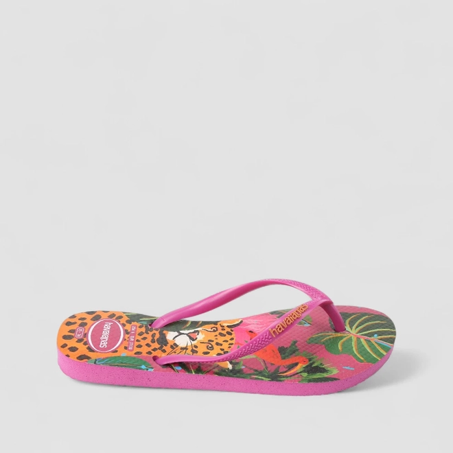 Chinelo Feminino Havaianas Original Estampa Onça Tropical Rosa