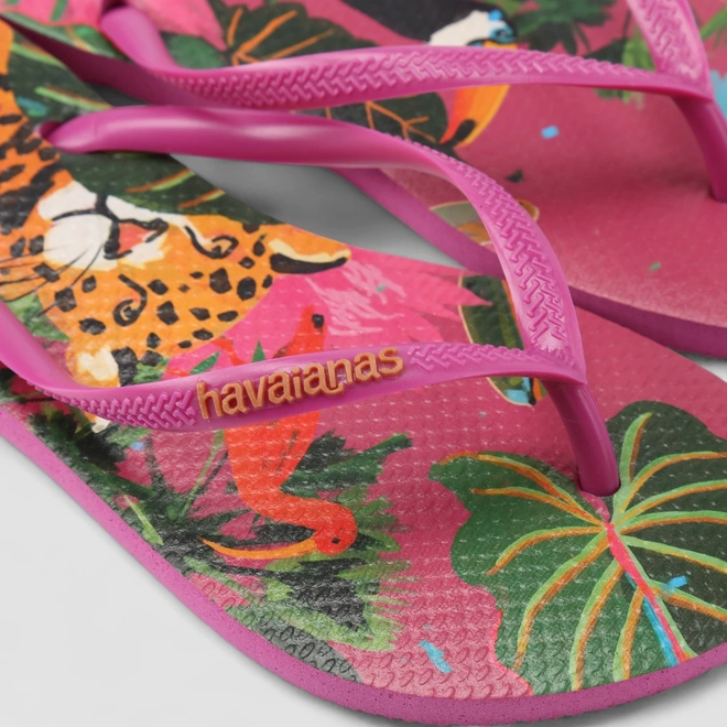 Chinelo Feminino Havaianas Original Estampa Onça Tropical Rosa