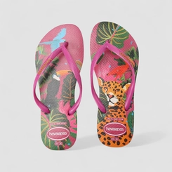 Chinelo Feminino Havaianas Original Estampa Onça Tropical Rosa