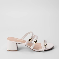 Tamanco Penélope Salto Grosso Tiras Slim Enfeite Bold Off White
