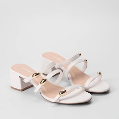 Tamanco Penélope Salto Grosso Tiras Slim Enfeite Bold Off White