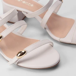 Tamanco Penélope Salto Grosso Tiras Slim Enfeite Bold Off White