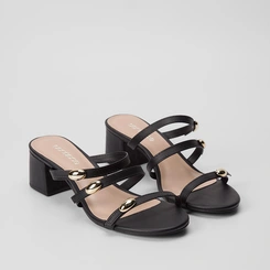 Tamanco Penélope Salto Grosso Tiras Slim Enfeite Bold Preto
