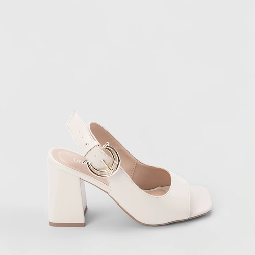 Sandália Gabriela Salto Alto Decote Aberto Fivela Off White