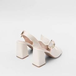 Sandália Gabriela Salto Alto Decote Aberto Fivela Off White