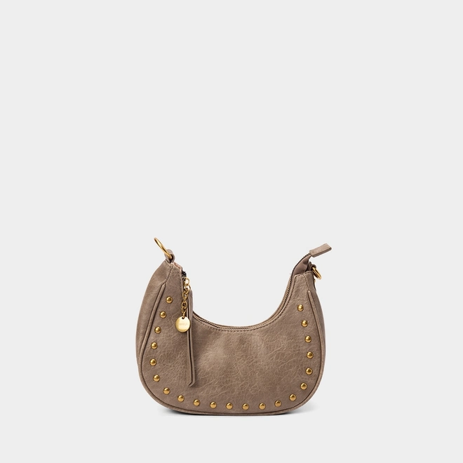 Bolsa Hobo Gabriela Pequena Texturizada Detalhe Rebite Verde
