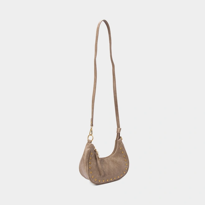 Bolsa Hobo Gabriela Pequena Texturizada Detalhe Rebite Verde