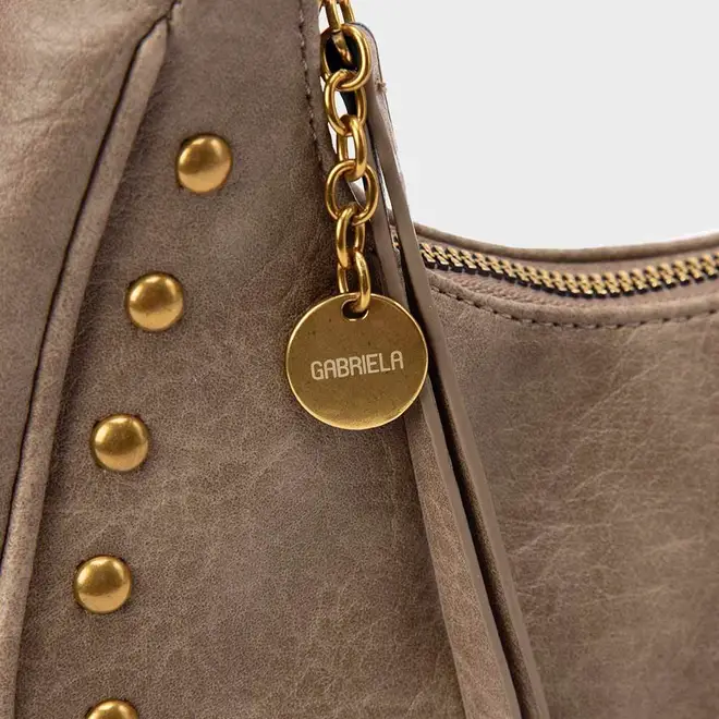 Bolsa Hobo Gabriela Pequena Texturizada Detalhe Rebite Verde