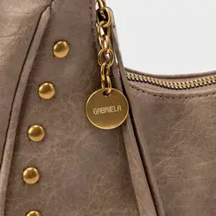 Bolsa Hobo Gabriela Pequena Texturizada Detalhe Rebite Verde