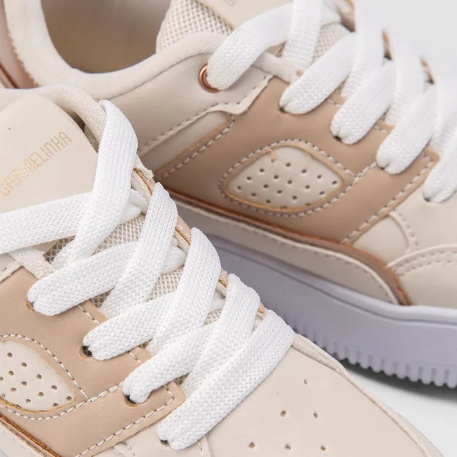 Tenis Infantil Gabrielinha Flatform Recortes Metalizado Bege