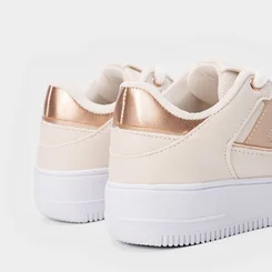 Tenis Infantil Gabrielinha Flatform Recortes Metalizado Bege