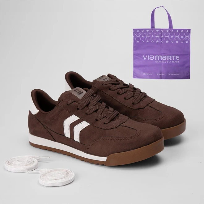 Tênis Via Marte Casual Feminino Detalhe Lateral Marrom