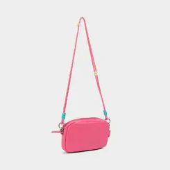 Bolsa Camera Bag Vertus Pequena Transversal Alça Corda Nó Rosa